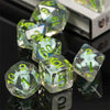 Dinosaur on Glitter 7-Dice Set w/Green Numbers Dnd Dice Set
