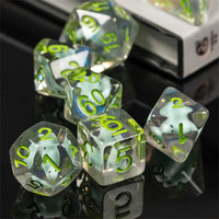 Dinosaur on Glitter 7-Dice Set w/Green Numbers Dnd Dice Set