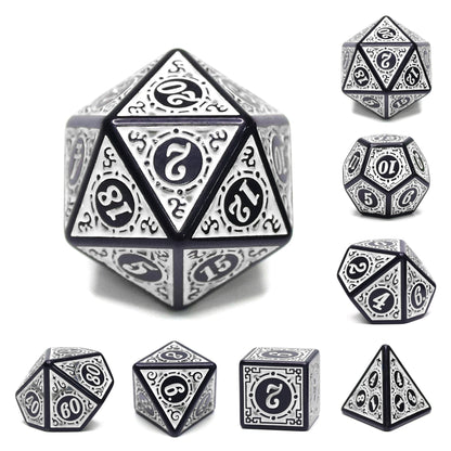 White Magic Flame 7-Dice Set DND RPG Dice Black w/Color Fill