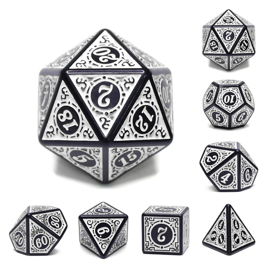 White Magic Flame 7-Dice Set DND RPG Dice Black w/Color Fill