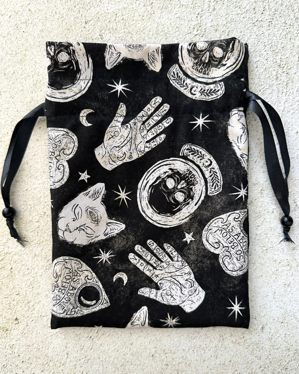 Witchy Tarot Card Drawstring Bag – Ouija Print Gift for Tarot Readers & Oracle Deck Lovers
