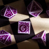 White with Purple rregular Pattern Fill: 7-Piece Acrylic Dice Set