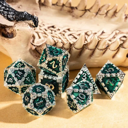 Silver Green Dragon Metal Dice Set | Premium D&D Metal Dice by Revenant Foundry