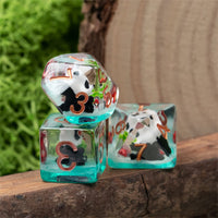 Bamboo Panda on Blue Glitter 7-Dice Set w/Copper Numbers Dnd Dice Set