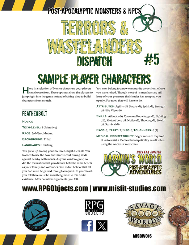Darwin's World, Nuclear Edition Terrors & Wastelanders Dispatch #5 Sample Characters