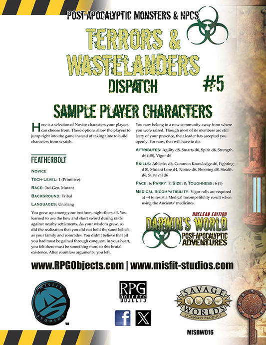 Darwin's World, Nuclear Edition Terrors & Wastelanders Dispatch #5 Sample Characters