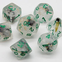 Brave Heart Dice Clear Dice w/ Flowers Foil  Green 7-Dice Set Rpg