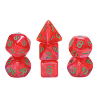 Glitter Red 7-Dice Mini-Dice RPG Set w/Green Numbers Miniature Dice