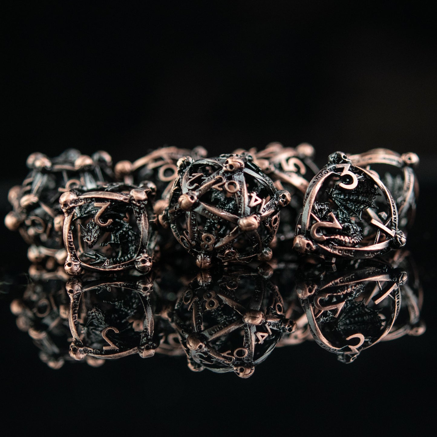 Draco Immortui Hollow Metal Dice Set - Bronze with Free Velvet Bag