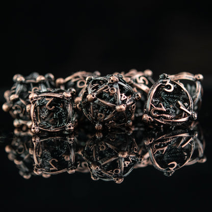 Draco Immortui Hollow Metal Dice Set - Bronze with Free Velvet Bag