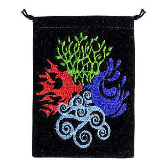 4 Elements Black Velvet Embroidered Bag - 5" x 7" Tarot & Crystal Pouch