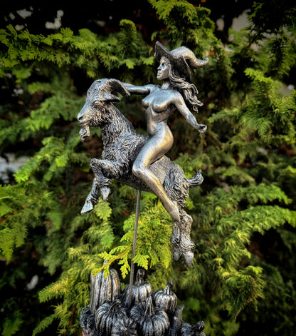 Witch’s Sabbath: Goat Rider Statue, Large Version Resin Sculpture | Pagan Folklore Witchcraft Figurine | Witchy Art for Gothic Home Decor