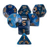 Blue Warrior 7-Dice Dnd Dice Blue | White w/Gold Numbers Set