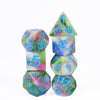 Earthly 4-Color 7-Dice Dnd Dice | Green White Green w/Blue Numbers Set