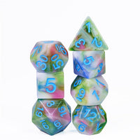 Earthly 4-Color 7-Dice Dnd Dice | Green White Green w/Blue Numbers Set