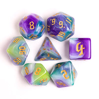 Siberian Iris 7-Dice Set Purple/White/Green w/Gold Numbers Dnd Dice Set