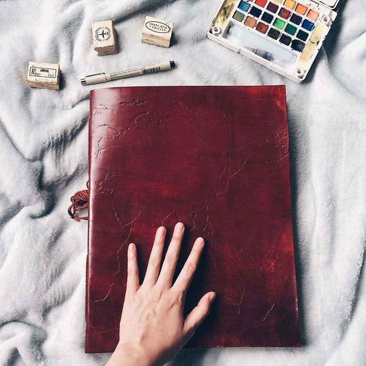 Extra Large World Map 14x11 Handmade Leather Journal