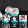 White Duck Red Hat on Blue 7-Dice Set w/White Numbers Dnd Dice Set