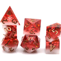 Translucent Red on Opaque White w/Foil Flakes 7-Dice Set Resin Sharp Edge RPG DND