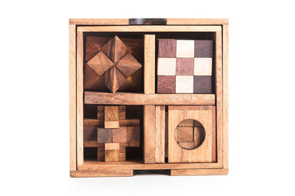 5 Wooden Mechanical Puzzle Set - Brain Teaser Gift Box for Adults