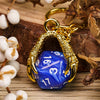 Claw Blue D20 Keychain Featuring Gold Metal Dragon Claw + d20