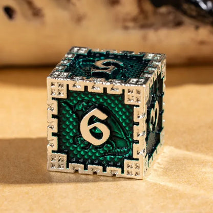 Silver Green Dragon Metal Dice Set | Premium D&D Metal Dice by Revenant Foundry