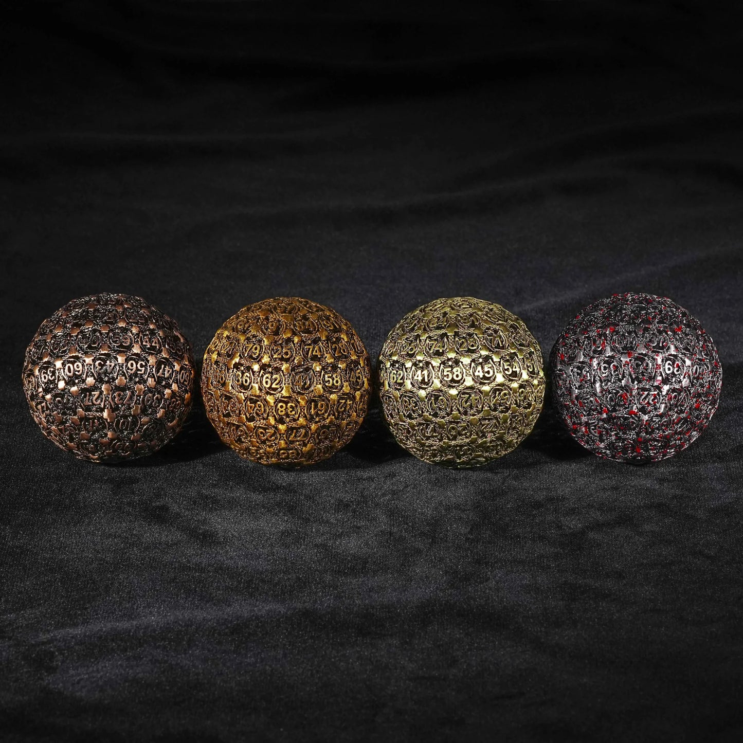 Dragon's Tooth - 50mm Antique Gold D100 Metal Dice