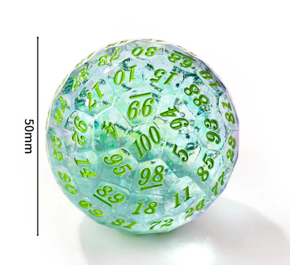 D100 Quicksand Resin Dice - 50mm Transparent 100-sided Dice Ball