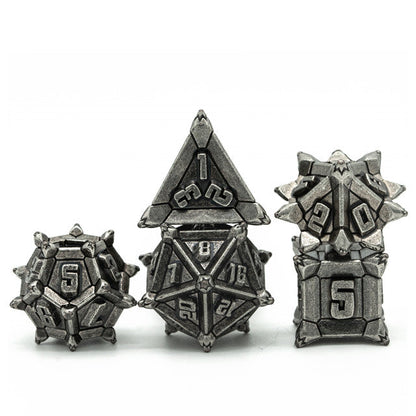 Vintage Silver Pinwheel Strengthened Metal 7-Dice Set | Metal DND Dice