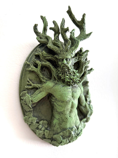 Green Man / Cernunnos Wall Plaque – Hand Painted Resin Relief Sculpture