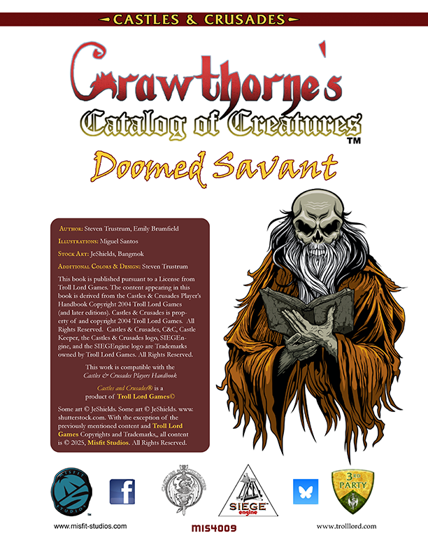 Castles & Crusades Crawthorne’s Catalog of Creatures: Doomed Savant