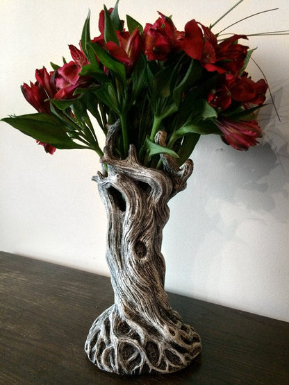 Tree Vase, White Finish | Unique Woodland Rustic Home Decor | Resin Sculpture Flower Vase, Nature Gift and Earthy Home Decor