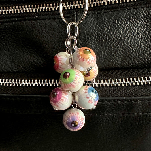Bloody Eyeballs Bag Charm Keychain – 7 Multicolored Bloodshot Eyes for Horror Fans & Goths