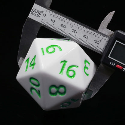 55mm Titan d20 – Oversized White & Green Die for D&D and Tabletop RPG