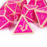 Off-White with Pink Irregular Pattern Fill: 7-Piece Acrylic Dice Set