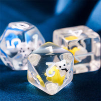 7-Color Snail Dice | Clear RPG 7-Dice Set w/ Colorful Snails Inside