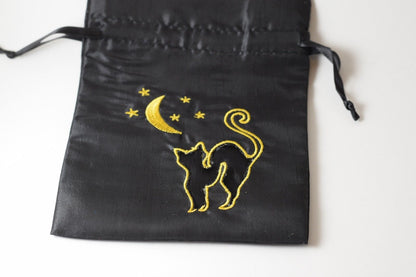 Black Cat Gift Bag Large Game Dice Bag White Counter Pouch Taffeta Scary Night