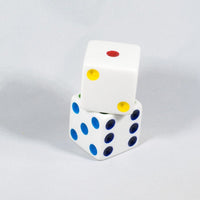 NEW 2 Jumbo 25mm 1 inch White Dice Pair RPG D6 Koplow Large Huge Rainbow Pips