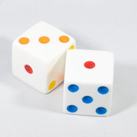 NEW 2 Jumbo 25mm 1 inch White Dice Pair RPG D6 Koplow Large Huge Rainbow Pips