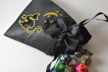 Black Cat Gift Bag Large Game Dice Bag White Counter Pouch Taffeta Scary Night