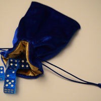Large Blue Velvet Gift Bag RPG Game Dice Bag w/ GOLD Velvet Lining Counter Pouch