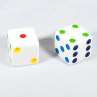 NEW 2 Jumbo 25mm 1 inch White Dice Pair RPG D6 Koplow Large Huge Rainbow Pips