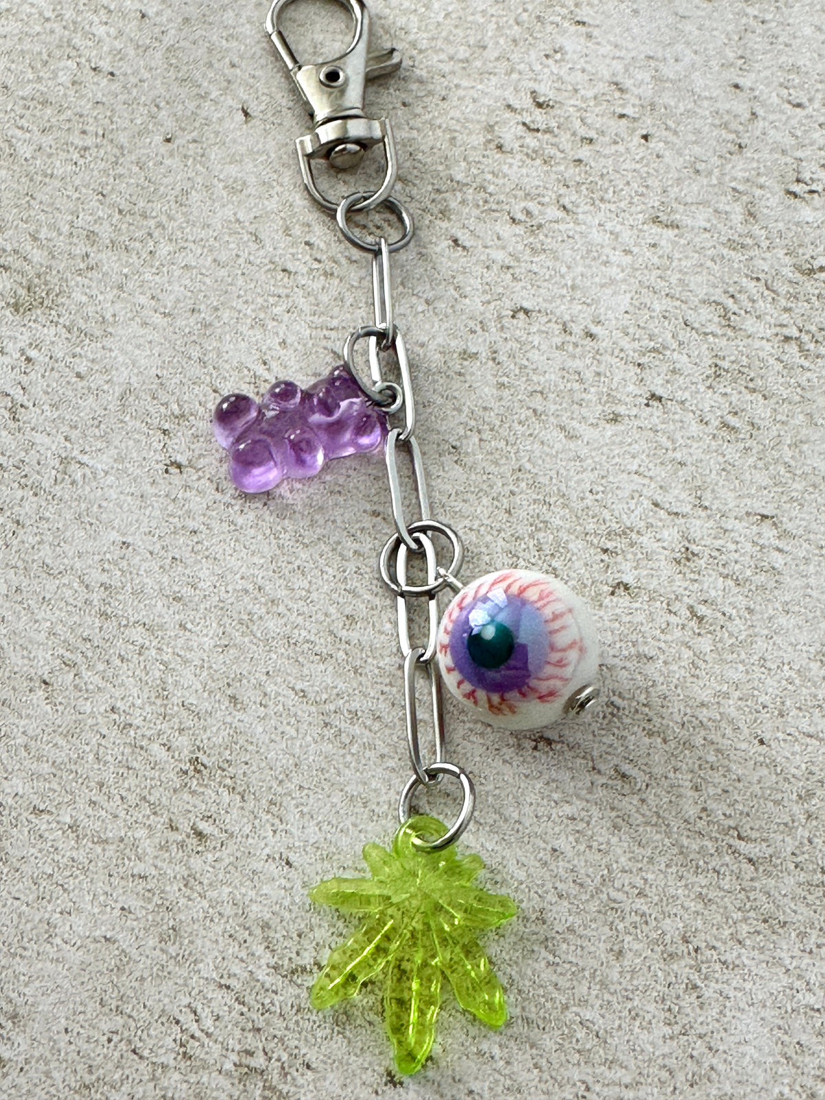 Marijuana Lover Gummy Bear Bloodshot Eyeball Bag Charm Keychain