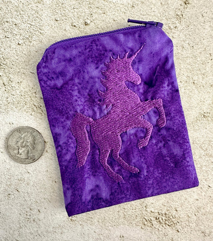 Purple Unicorn Mojo Bag – Embroidered Batik Pouch for Crystals & Coins