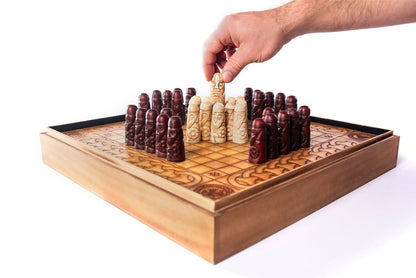 Hnefatafl Viking Chess Set - Handcrafted Teakwood Board with Ox-Bone Pieces