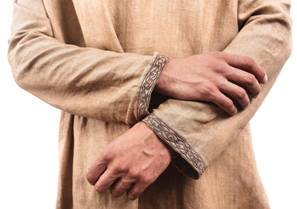 Norse Linen Tunic - Hand-Woven Viking Medieval Tunic with Embroidery