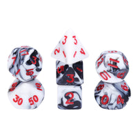 Black-White Blend 7-Dice Mini-Dice RPG Set w/Red Numbers Miniature Dice