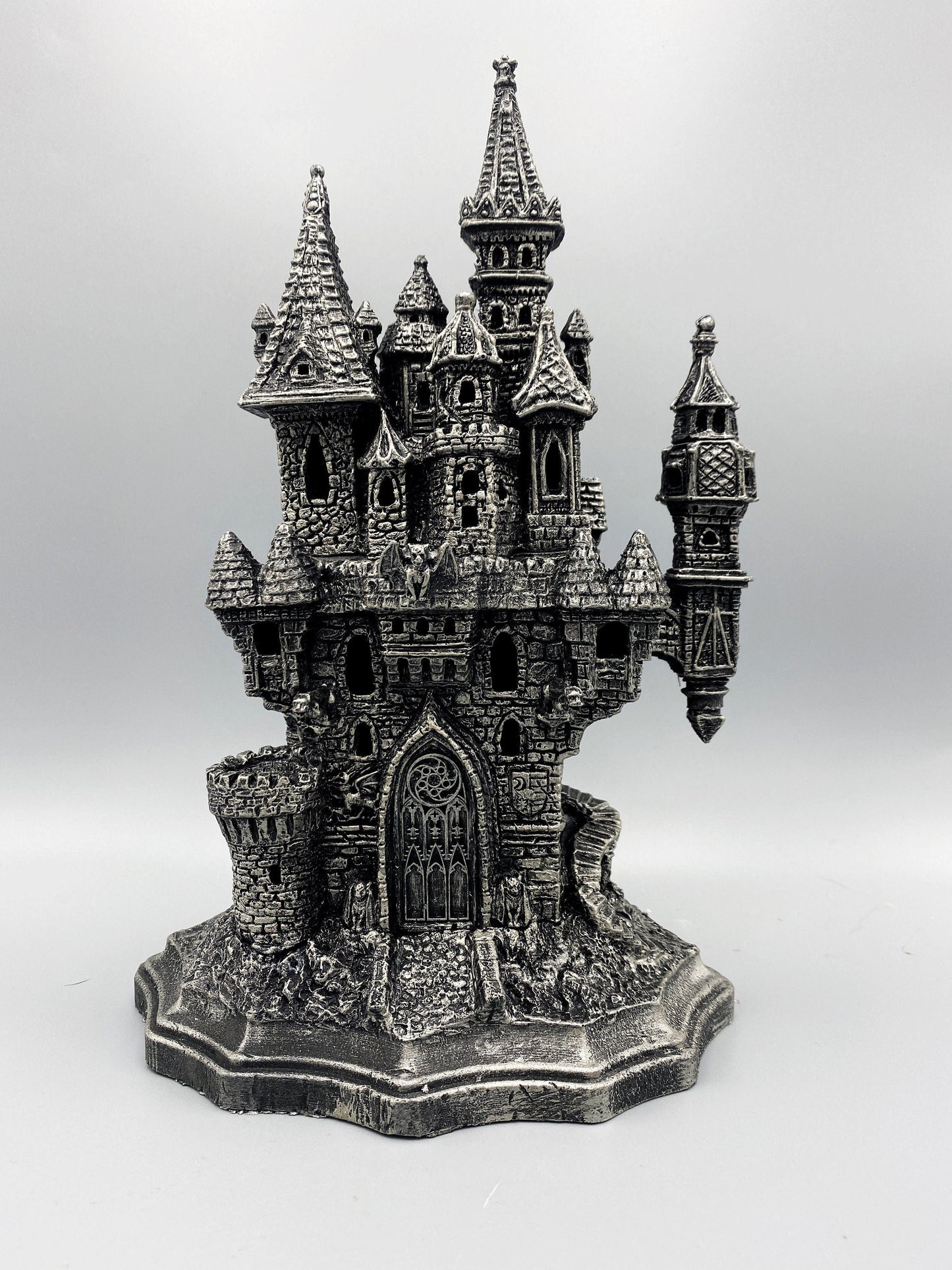 Castle Dracula, Gothic Hand Painted Resin Sculpture with LED Tea Light |Vampire Lair Gothic Statue |Gift for Gamers and Spooky Home Decor