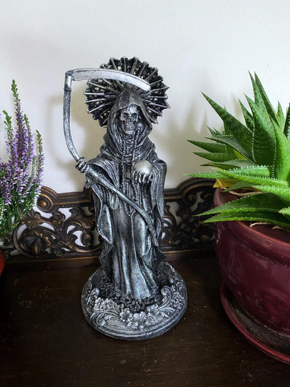Santa Muerte Statue, Hand Painted Sculpture | Mexican Saint of Death Altar Statue | Gothic Figurine, Dia de los Muertos Decor
