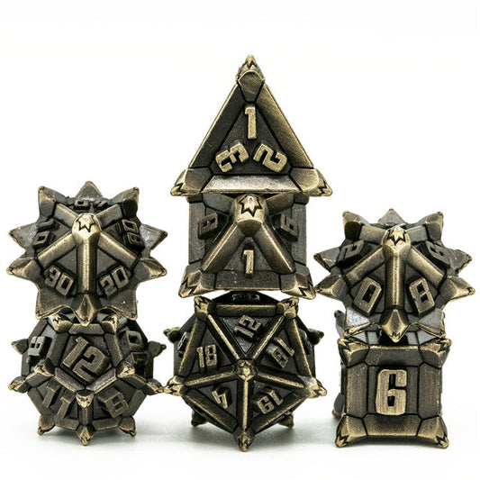 Vintage Brass Pinwheel Strengthened Metal 7-Dice Set – Dragon DND Metal Dice